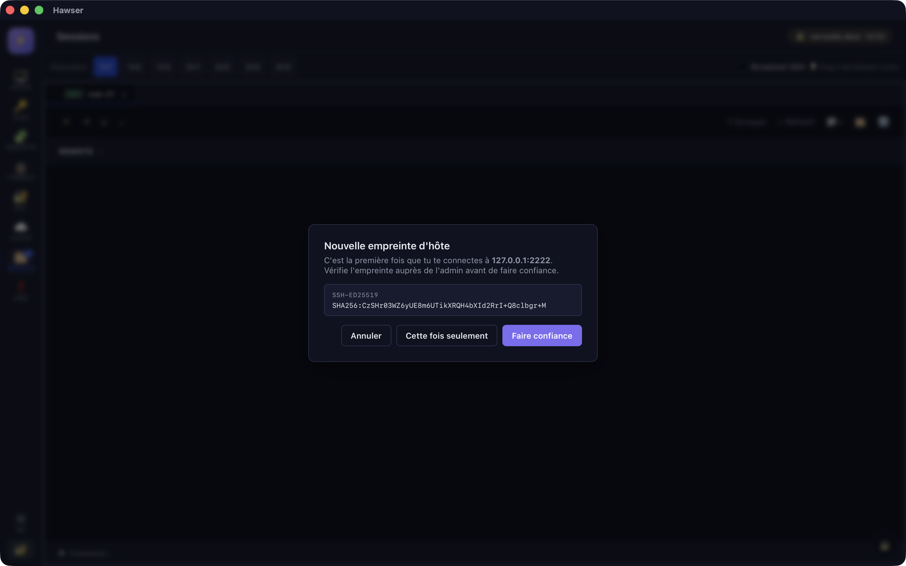 New SSH host fingerprint dialogue in Hawser