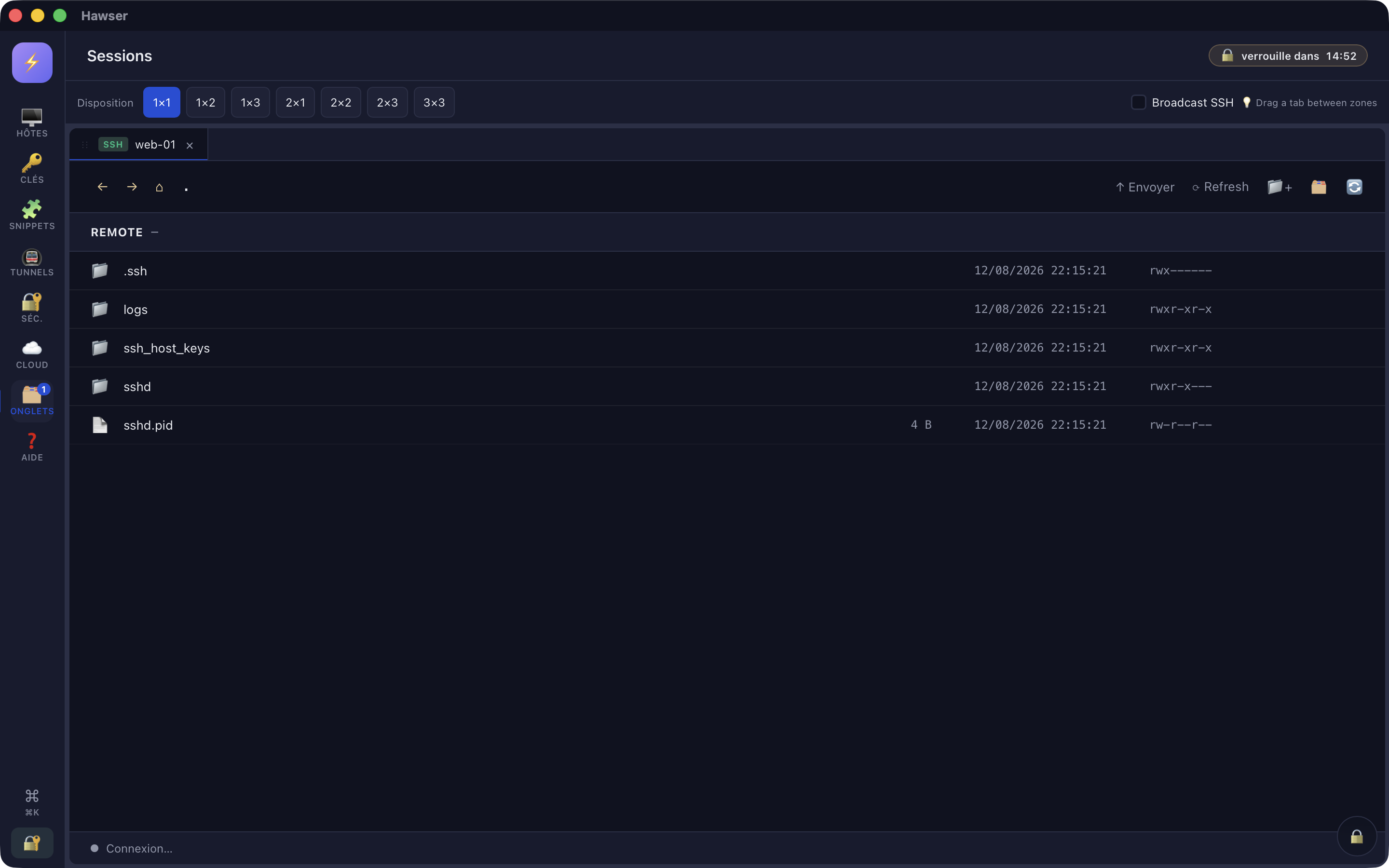 Hawser's SFTP file browser listing a remote directory